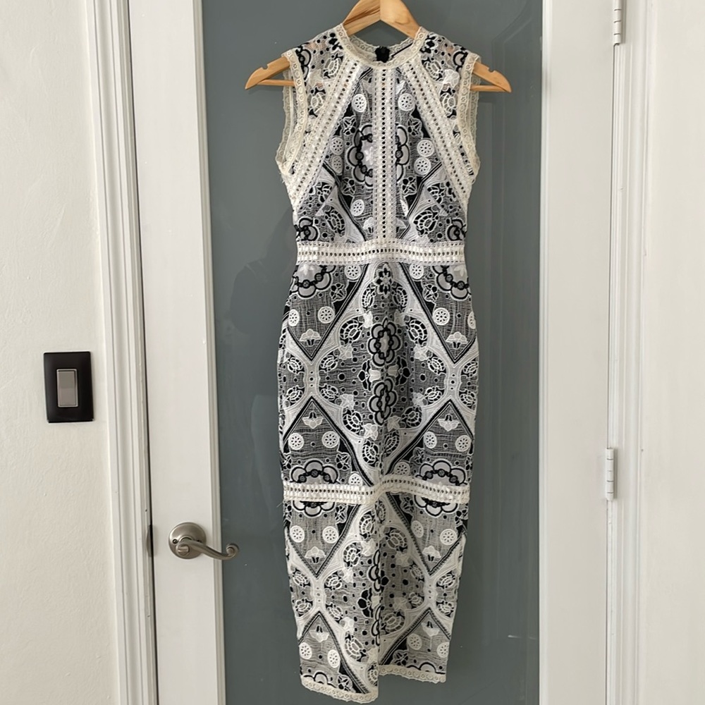 Alexis black and white lace midi dress